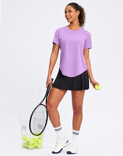 Women's Large Light Purple V-Neck Workout Sun Shirt - Dry Fit Active Top