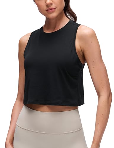 CRZ YOGA Pima Cotton Racerback Crop Tank Top – Medium Black