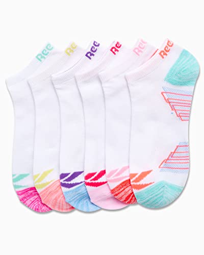 Reebok Girls Low Cut Athletic Socks 6 Pack Medium White Multi - Performance, Moisture-Wicking, No-Show Fit