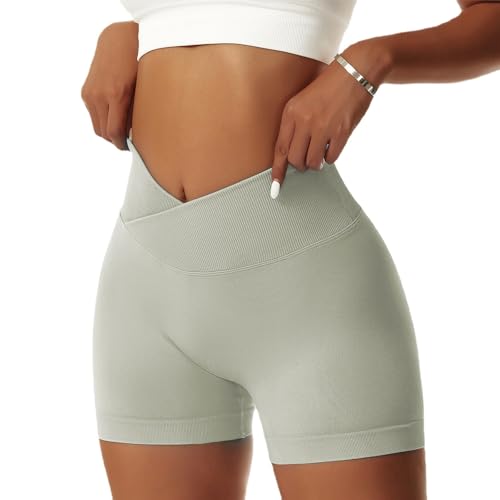 High Waisted Scrunch Butt Yoga Biker Shorts - Grey Green Small