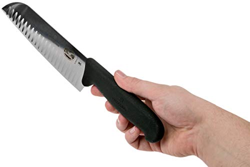 Victorinox 7-Inch Fibrox Santoku Knife with Granton Edge - Black Handle