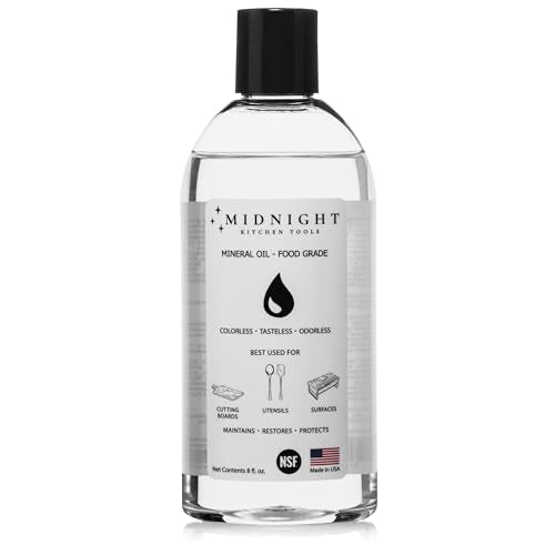 Midnight Oil-Food Grade Mineral Oil-8 oz, Cutting Board & Butcher Block Conditioner, Marble, Stainless Steel, Utensils, Colorless and Odorless