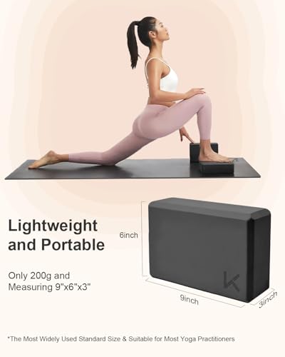 Yoga Blocks 2-Pack - High-Density EVA Foam, Non-Slip Surface, Grey