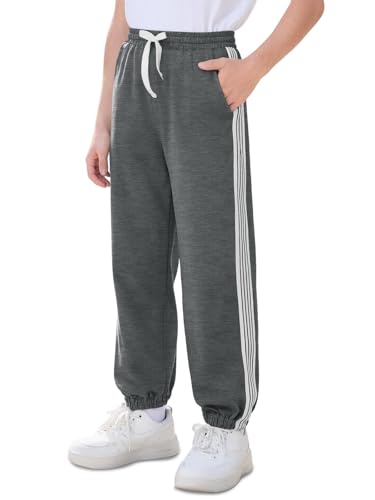 Boys Athletic Sweatpants with Pocket & Drawstring - Dark Gray, 9-10Y