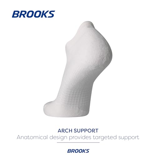Brooks Ghost No Show Socks, Low Profile with Arch Support — Medium White