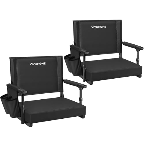 Portable Stadium Seats with Back Support - Black, Foldable & Adjustable