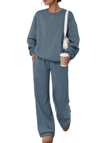 Trendy Queen Womens 2-Piece Greyblue Sweatsuit Set Small Fall Lounge Outfit