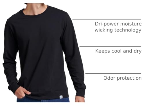 Russell Athletic Men's Dri-Power Long Sleeve Tee Black Large Moisture Wicking Odor Protection UPF 30+