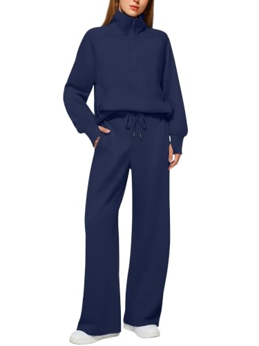 Casly Lamiit Women's 2-Piece Zip Sweatsuit Lounge Set Medium Navy Blue
