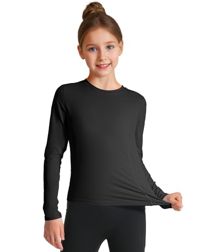 HASMES Girls Long Sleeve Quick Dry Athletic Shirt - 8-9 Years, Black