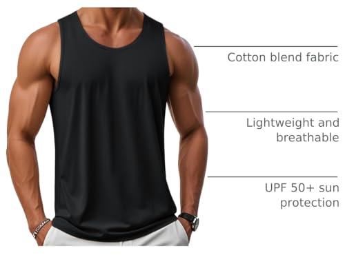Men's UPF 50+ Tank Top - Gym Workout Sleeveless Shirt - Large, Black
