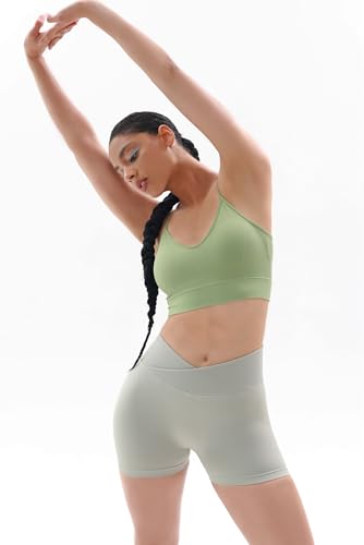 High Waisted Scrunch Butt Yoga Biker Shorts - Grey Green Small