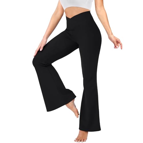 YOLIX High Waist Flare Leggings for Women with Pockets, Black, XL