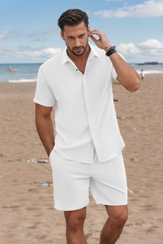 Lfggick Men's White 2-Piece Summer Beach Outfit Set XX-Large