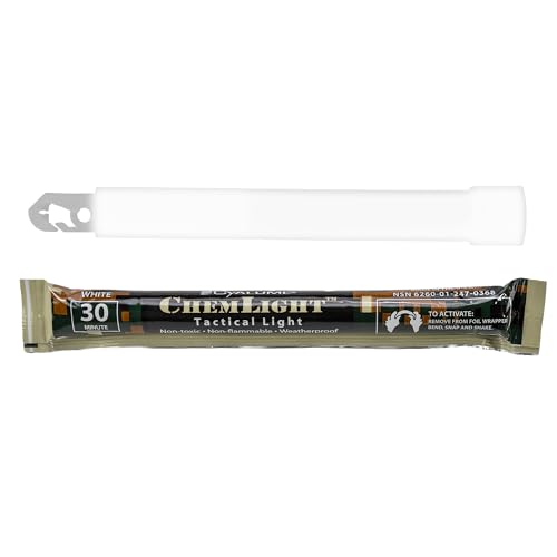 Cyalume - 9-03680 ChemLight Military Grade Chemical Light Sticks ? 30 Minute Duration Light Sticks Provide Intense Light, Ideal as Emergency or Safety Lights and Much More, Standard Issue for U.S. Military Personnel ? White, 6¡± Long (Pack of 10)
