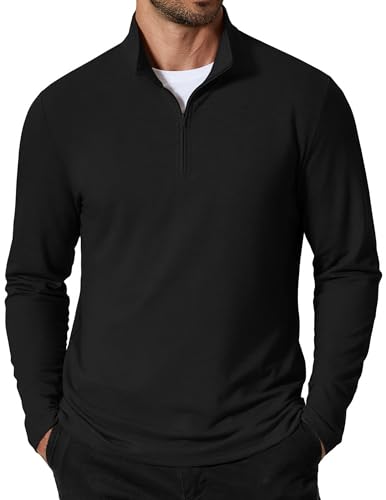 COOFANDY Men's Black Quarter Zip Pullover Lightweight Mock Neck Sweatshirt Large