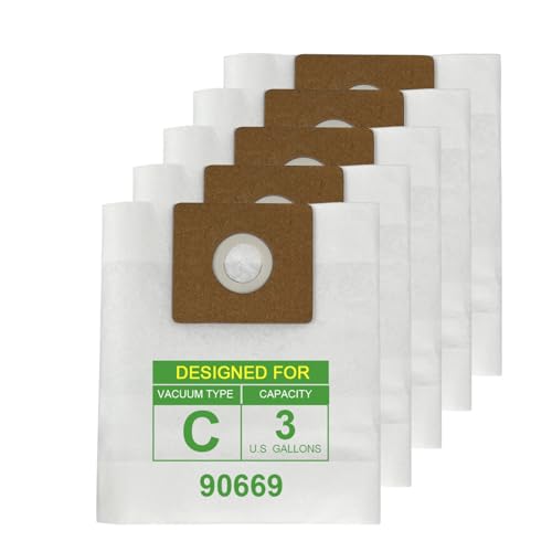5 Pack 90669 Vacuum Filter Bags Type C, Compatible with Shop-Vac 3 Gallon Vacuums, 9066900 9066933 All Around Dust Collection Bag