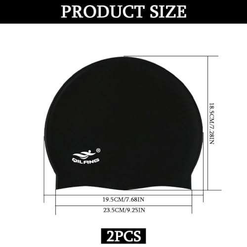 Kids Silicone Swim Caps - Waterproof 2 Pack, Blue & Black