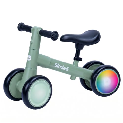 SKIDEE Phthalo Green Toddler Balance Bike with LED Light Wheels, Adjustable & 4-Wheel Stability