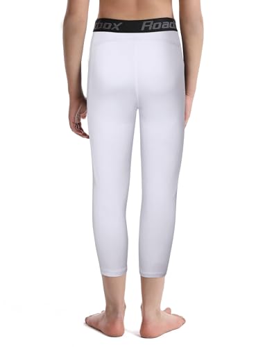 Boys 3/4 Compression Leggings with Pockets - White, X-Large