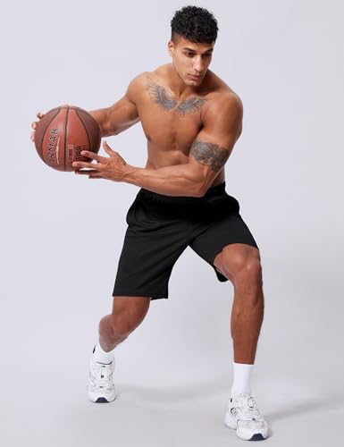 Men's 9 Inch Inseam Athletic Shorts - Quick Dry Mesh - Large Black