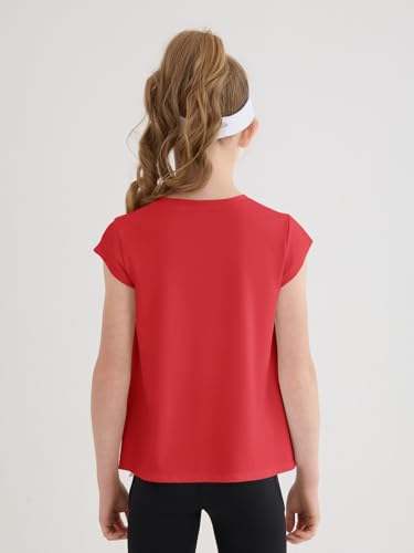 Girls Athletic Shirts - Short Sleeve Tops for 11-12 Years - Red