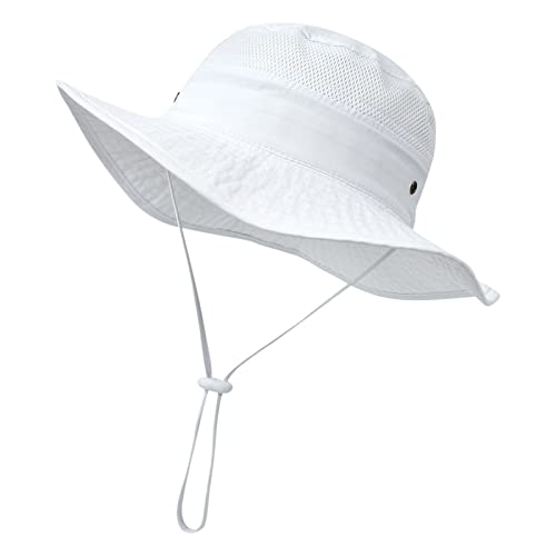 Kid's Wide Brim Sun Hat UPF 50+ Adjustable Bucket Hat - White, 12-24 Months