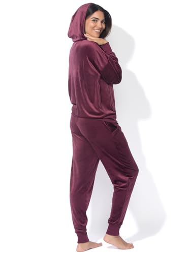 Felina Womens Velour Zip Hoodie & Jogger Set Large Fig Lounge Tracksuit