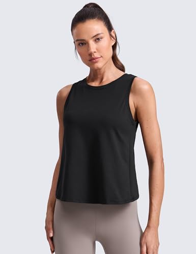 CRZ YOGA Cotton-Blend Open Back Tank Top for Women - Medium Black
