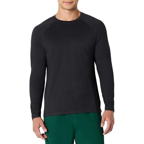 Men's Lightweight Long Sleeve Gym Workout Shirt - Large Space Dye Black