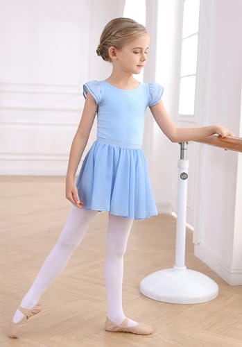 MdnMd Toddler Girls Ballet Leotard with Tutu & Swallowtail Skirt - Blue, 4-5T Flutter Sleeve
