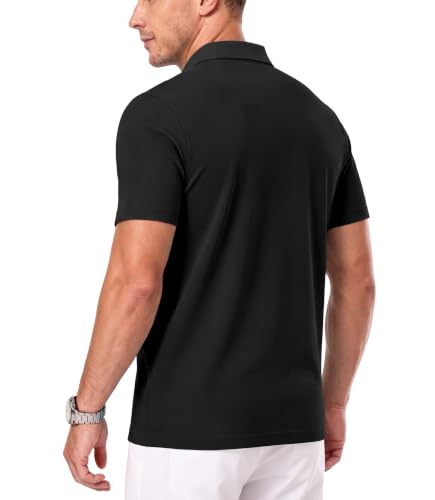 PEGENO Mens Short Sleeve Golf Polo Shirt XX-Large Black Moisture-Wicking Athletic Casual