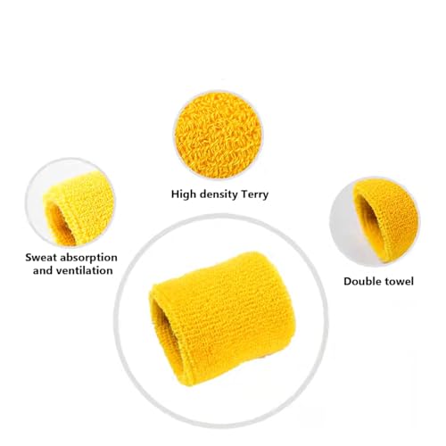 Elastic Sports Wristbands for Kids & Women - Yellow, 3 Inch