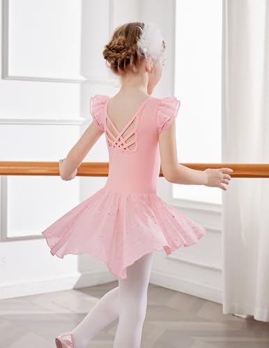 Arshiner Girls Ruffle Sleeve Ballet Leotard Criss-Cross Back Dance