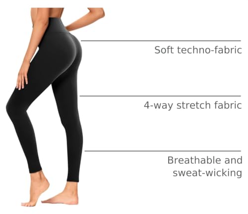 High Waisted Yoga Leggings for Women - Buttery Soft 26-Inch - Black, L-XL