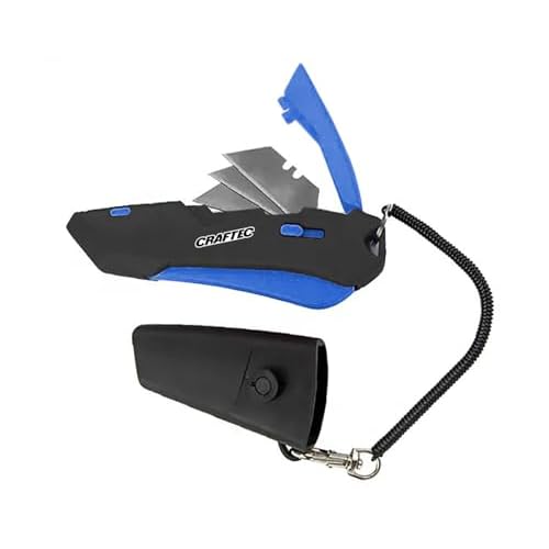 Retractable Utility Knife Box Cutter with Holster & Lanyard - The Ultimate Tool for Precise Cuts, 3 Blade Settings, Ergonomic Design, Left & Right Hand Friendly, Quick Blade Change CT5 (Blue)