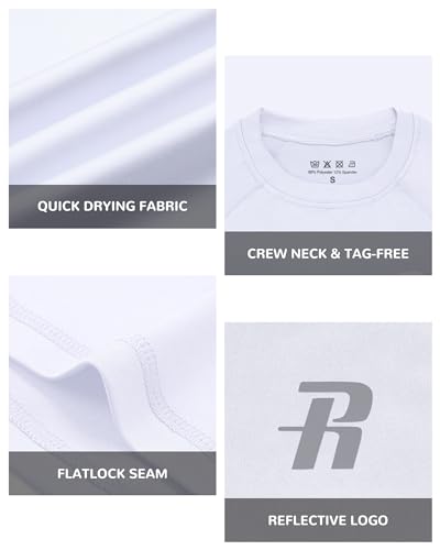 Runhit Boys Compression Shirt Short Sleeve Undershirt - Medium White Youth Quick-Dry Base Layer