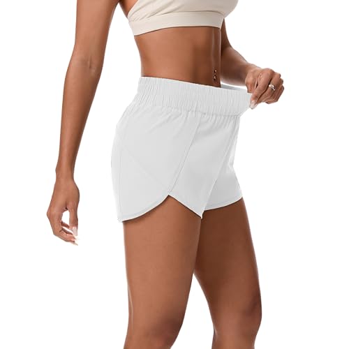 Women's High Waisted Running Shorts - Quick Dry Athletic Workout Shorts - Small White