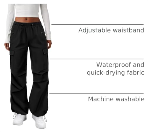 Water Resistant Cargo Pants for Women - Black Medium