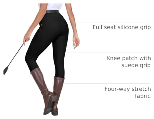 Women's Full Seat Silicone Knee-Patch Riding Pants - Black, Medium