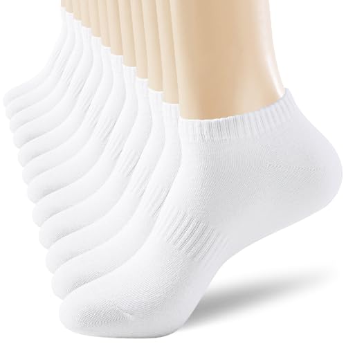 DOKUTOKU 6 Pairs Women's Ankle Socks Size 9-11 Thick Cotton No Show Invisible Socks - White, Variation 5-9