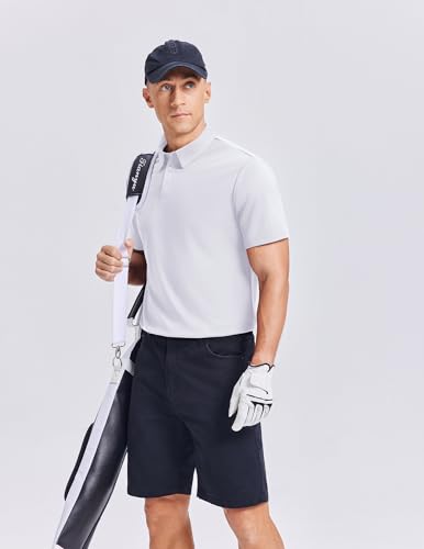 PINSPARK Men's Short Sleeve Golf Polo Shirt - Quick Dry Collared Shirt, Large White