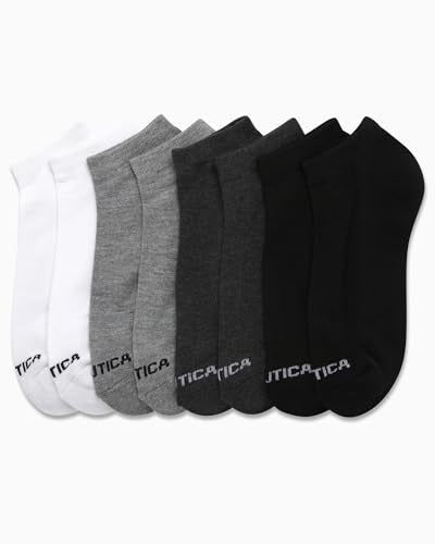 Nautica Men’s Low Cut Cushioned No-Show Socks 8-Pack | Black/Gray/White