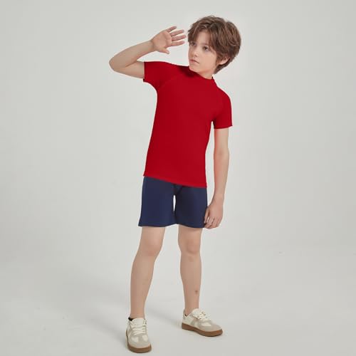 UPF 50+ Kids Short Sleeve Rash Guard Swim Shirt - Red (5-6 Years)