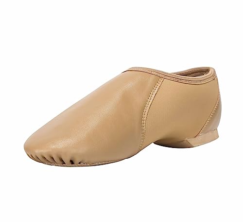 Linodes PU Leather Jazz Dance Shoes for Kids Toddler & Big Kids Slip-On with Elastic