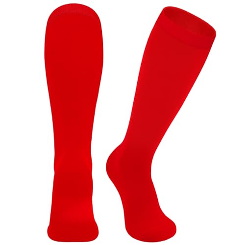 Kids Soccer Socks for 6-9 Years - Pure Red Cotton Youth Sports Socks