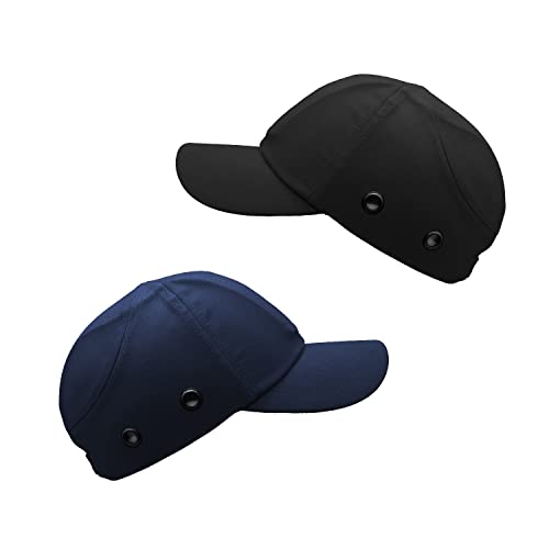 Black Baseball Safety Bump Cap - 100% Cotton, Impact-Resistant ABS Shell, Dual-Layer Padded Foam, Breathable, Adjustable Head Protection Hard Hat Cap