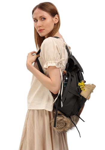 KUOIN Black Medieval Drawstring Backpack Renaissance Fantasy Bag for Cosplay & Ren Fairs
