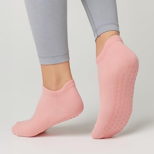 Non-Slip Pilates Ankle Grip Socks for Women - Grey - Size 9-11