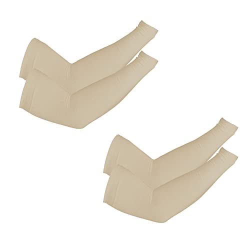 Cooling Arm Sleeves for Men & Women - UPF 50 Protection - 2 Pairs Beige